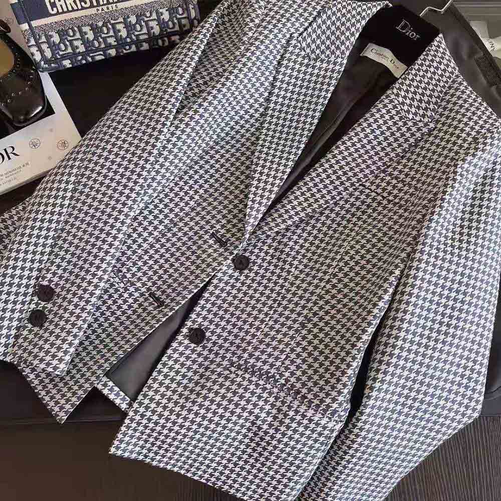 Dior Women Fitted Jacket Black and White Wool Twill and Silk with Micro Houndstooth Motif - image 4