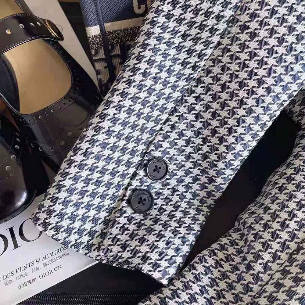 Dior Women Fitted Jacket Black and White Wool Twill and Silk with Micro Houndstooth Motif - image 8