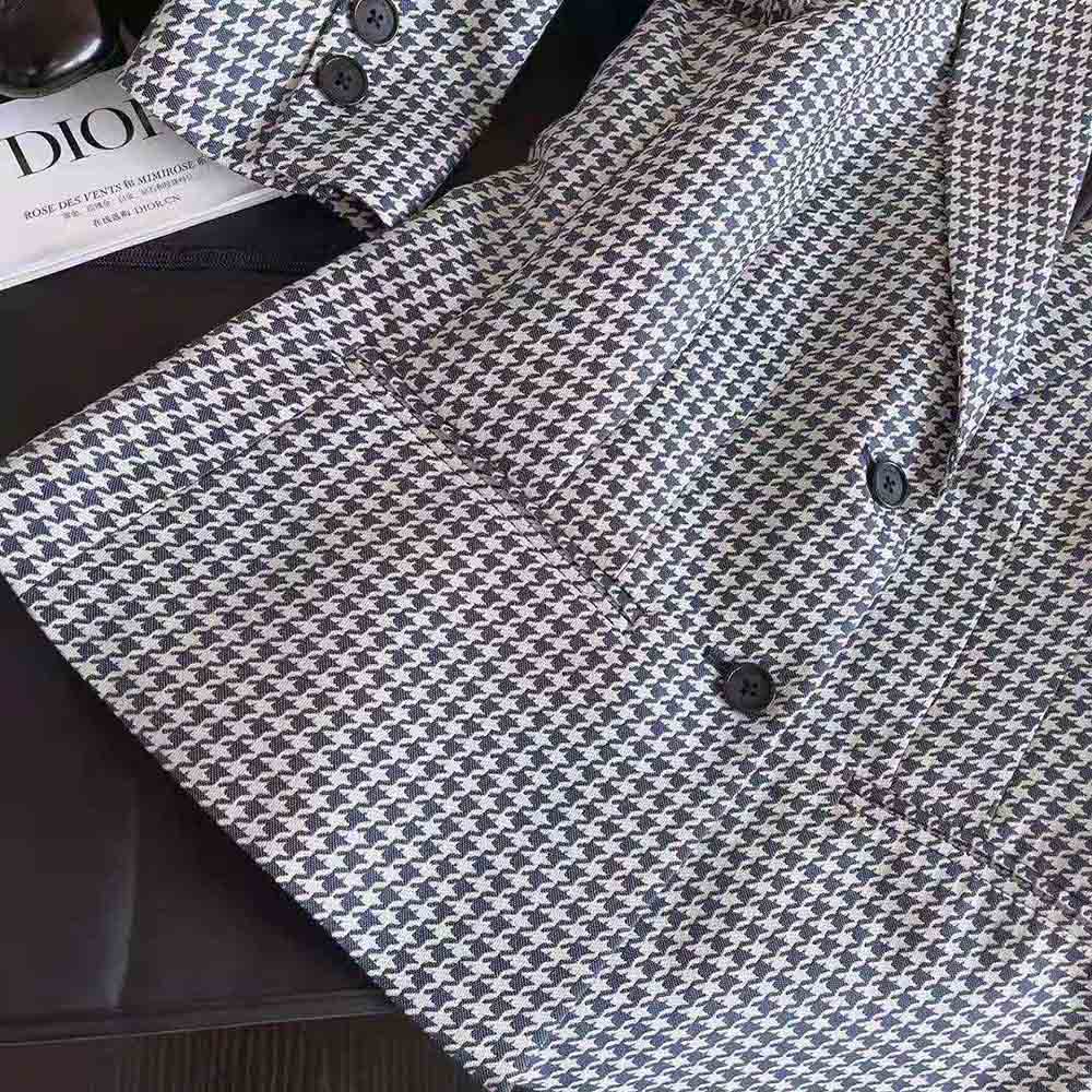 Dior Women Fitted Jacket Black and White Wool Twill and Silk with Micro Houndstooth Motif - image 7