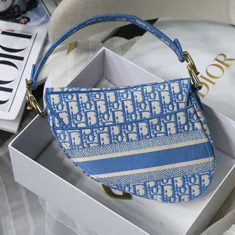 Dior Women Saddle Bag Cornflower Blue Dior Oblique Embroidery - image 4