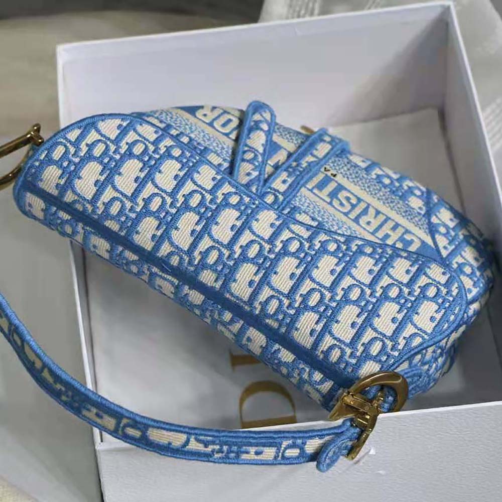 Dior Women Saddle Bag Cornflower Blue Dior Oblique Embroidery - image 5