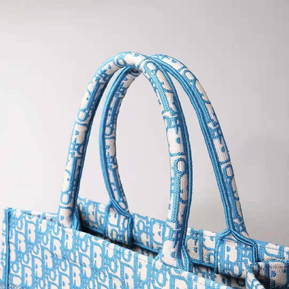 Dior Women Small Dior Book Tote Cornflower Blue Dior Oblique Embroidery - image 6