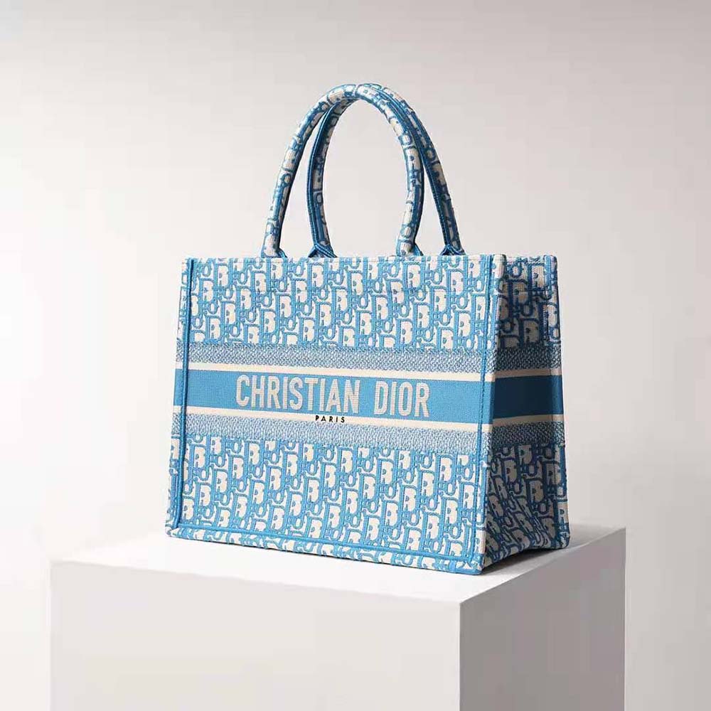 Dior Women Small Dior Book Tote Cornflower Blue Dior Oblique Embroidery - image 4