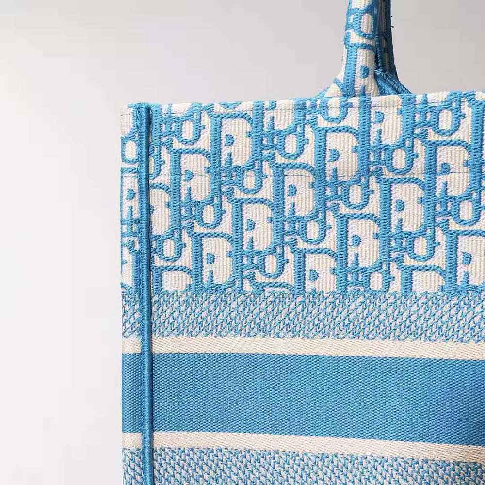 Dior Women Small Dior Book Tote Cornflower Blue Dior Oblique Embroidery - image 8
