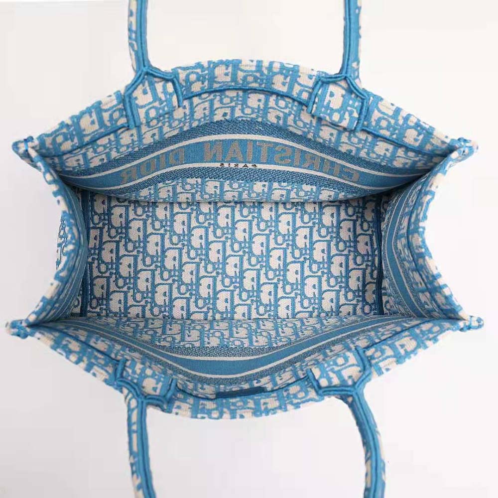 Dior Women Small Dior Book Tote Cornflower Blue Dior Oblique Embroidery - image 5