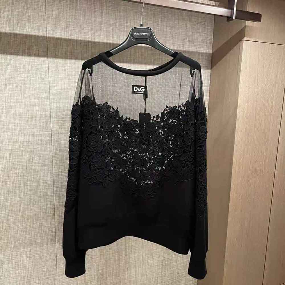 Close-up showing tulle and macrame details on Dolce Gabbana D&G Women Jersey Sweatshirt