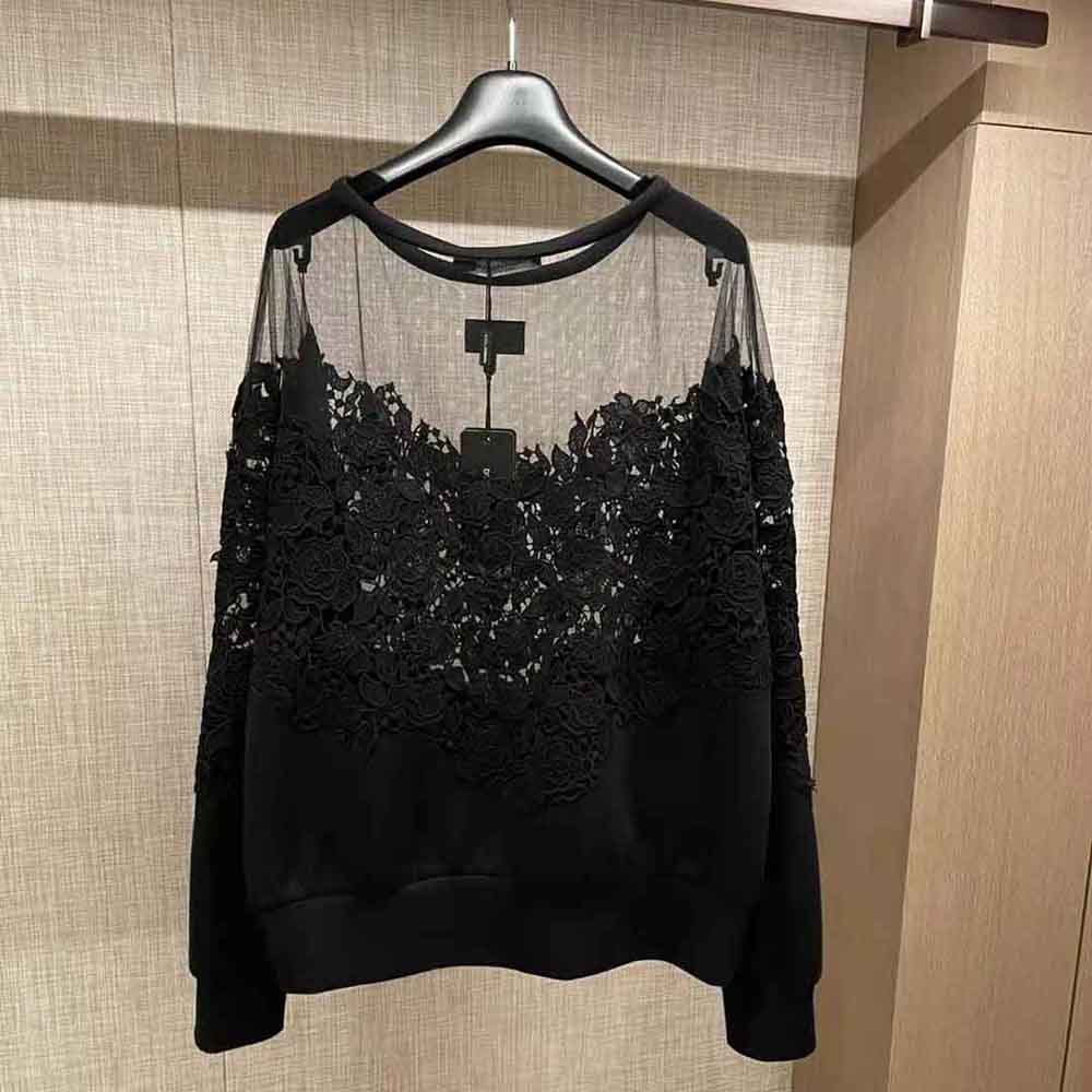 Side angle of black Dolce Gabbana D&G Women Jersey Sweatshirt highlighting silhouette