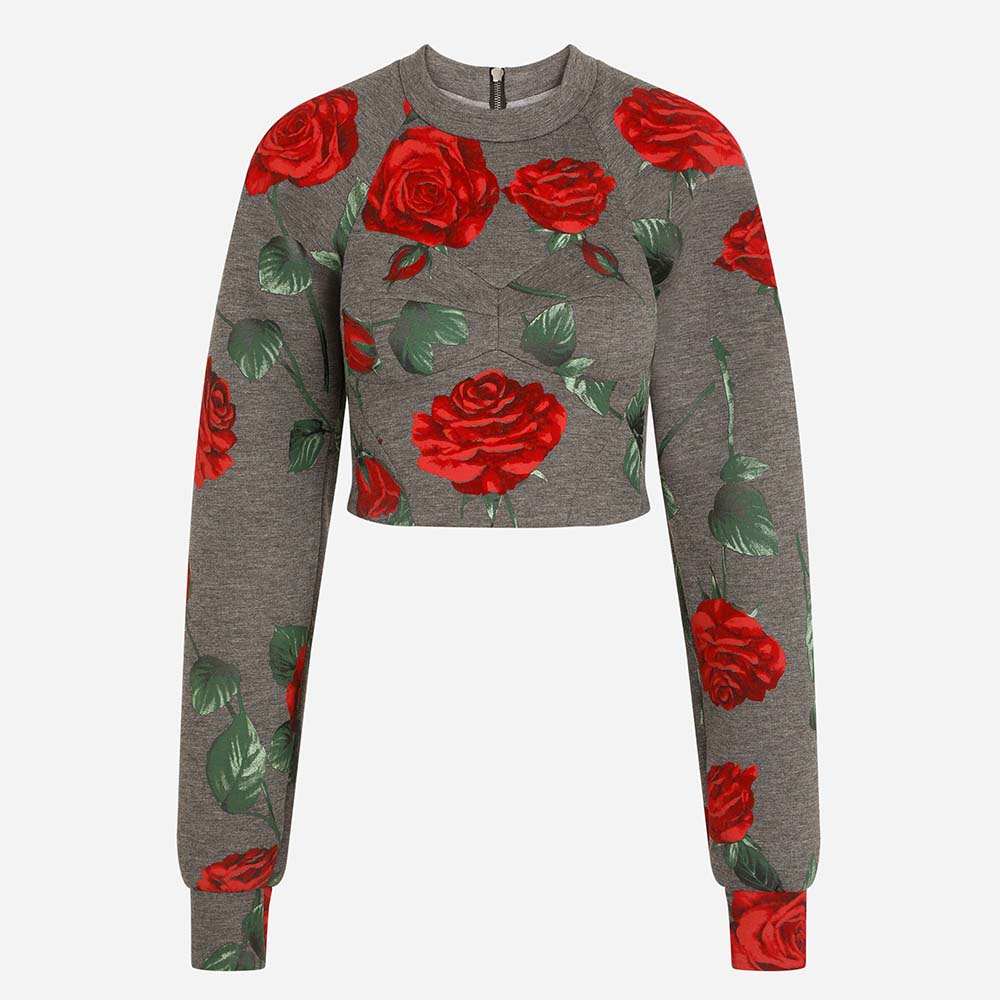 Front view of Dolce Gabbana D&G Women Technical Jersey Sweatshirt silver color