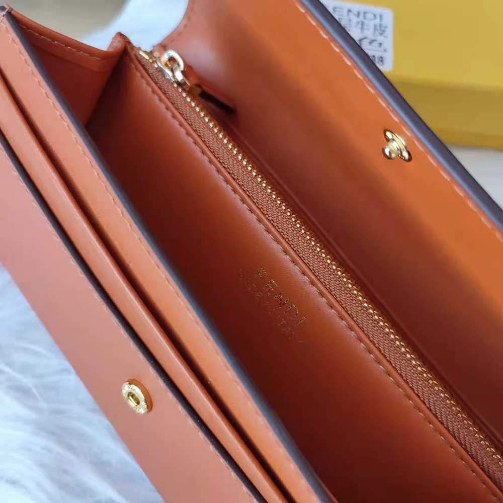 Fendi Women Continental Brown Leather Wallet Fastened with a Snap Button - image 9