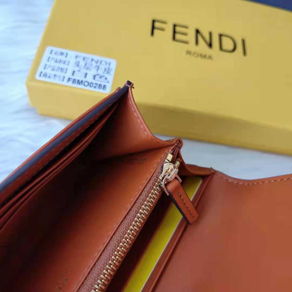 Fendi Women Continental Brown Leather Wallet Fastened with a Snap Button - image 7