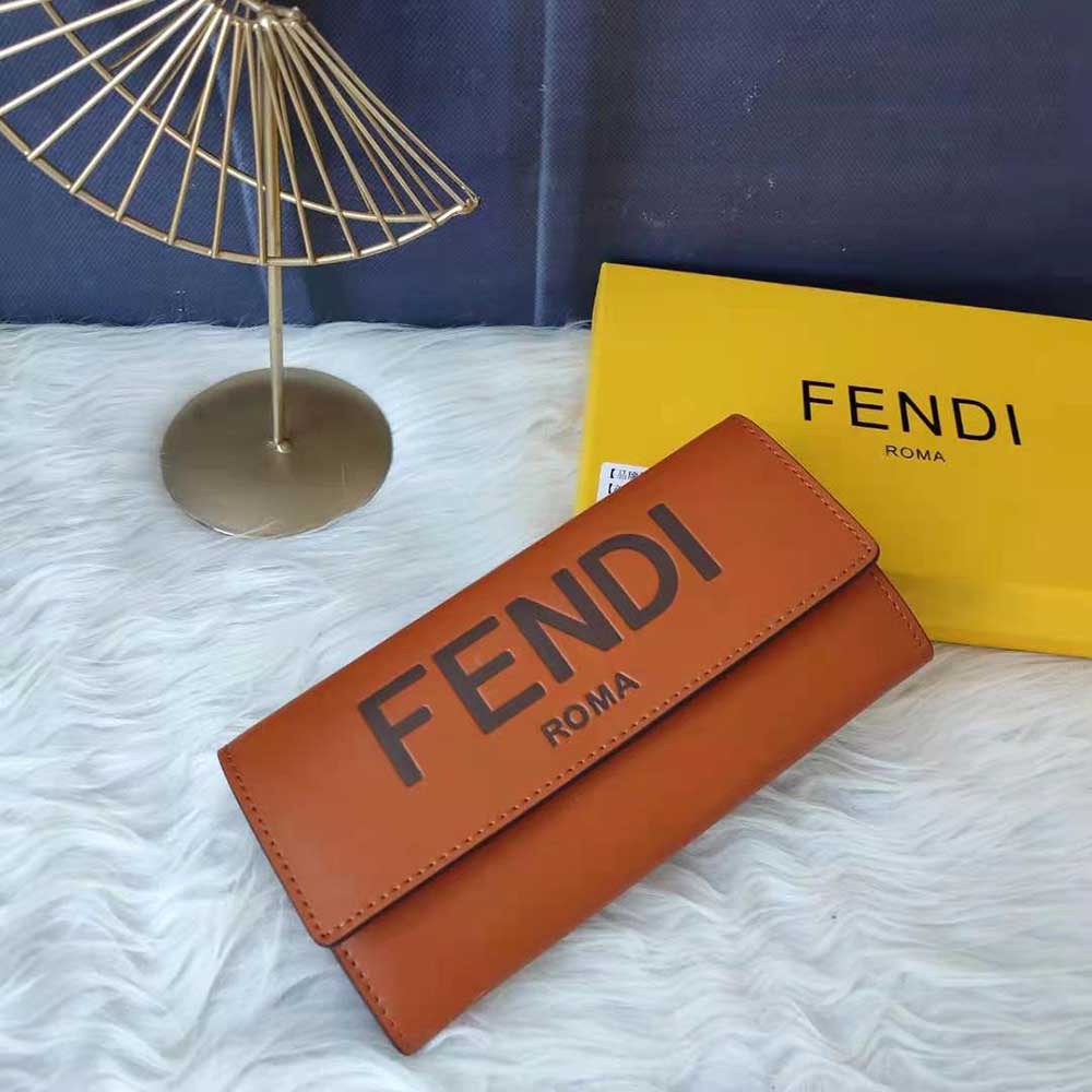 Fendi Women Continental Brown Leather Wallet Fastened with a Snap Button - image 3