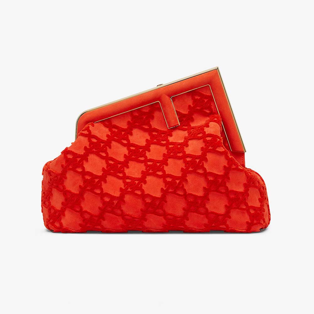Fendi Women First Medium Red Suede Bag-Red - image 1