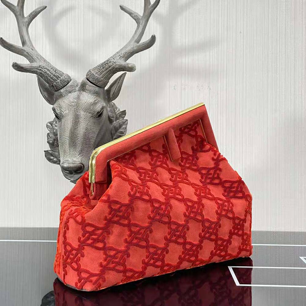 Fendi Women First Medium Red Suede Bag-Red - image 2
