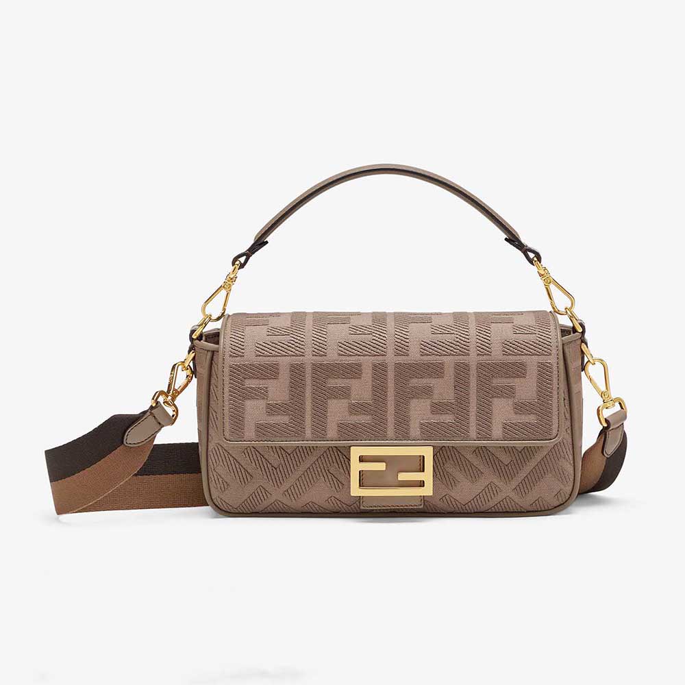 Fendi Women Lconic Medium Baguette Gray FF Canvas Bag - image 1