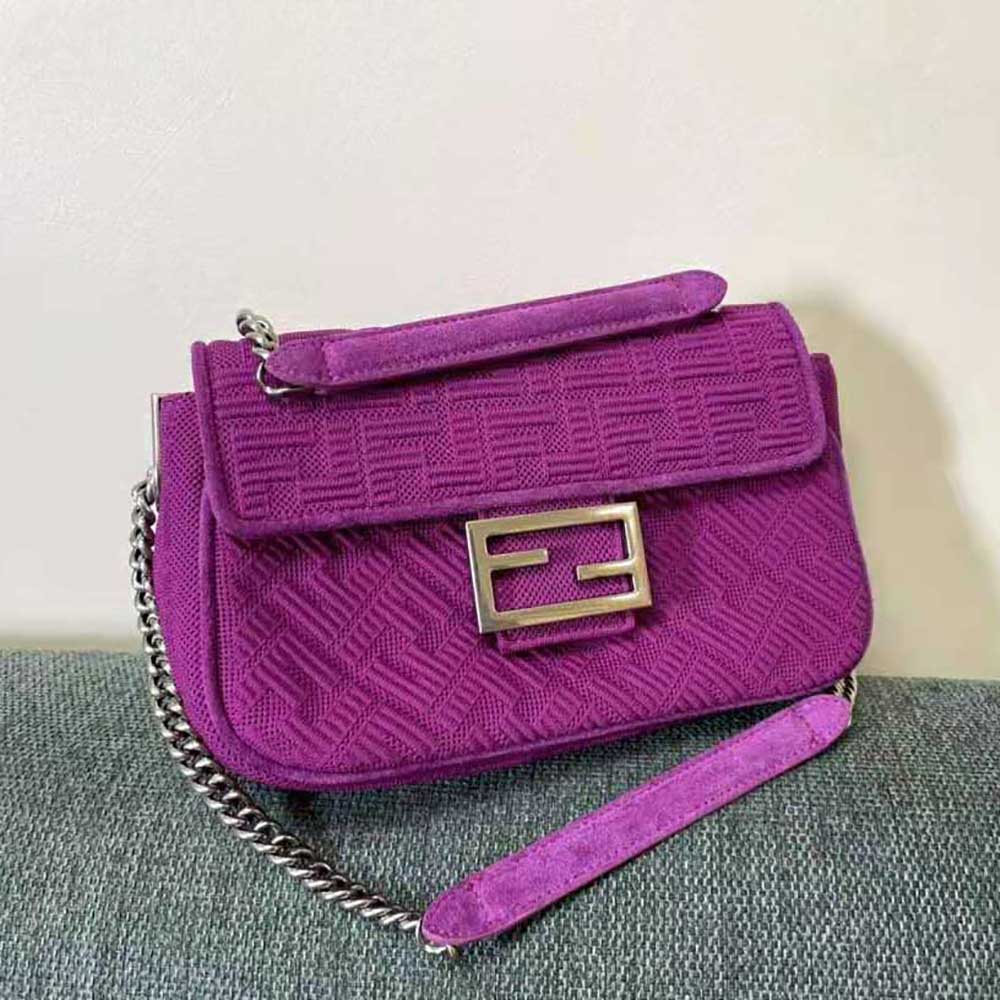 Fendi Women Midi Baguette Chain FF Fabric Bag-Purple - image 2