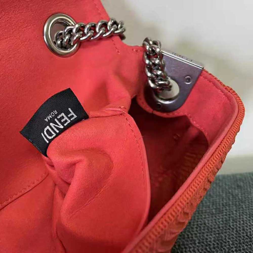 Fendi Women Midi Baguette Chain FF Fabric Bag-Red - image 9