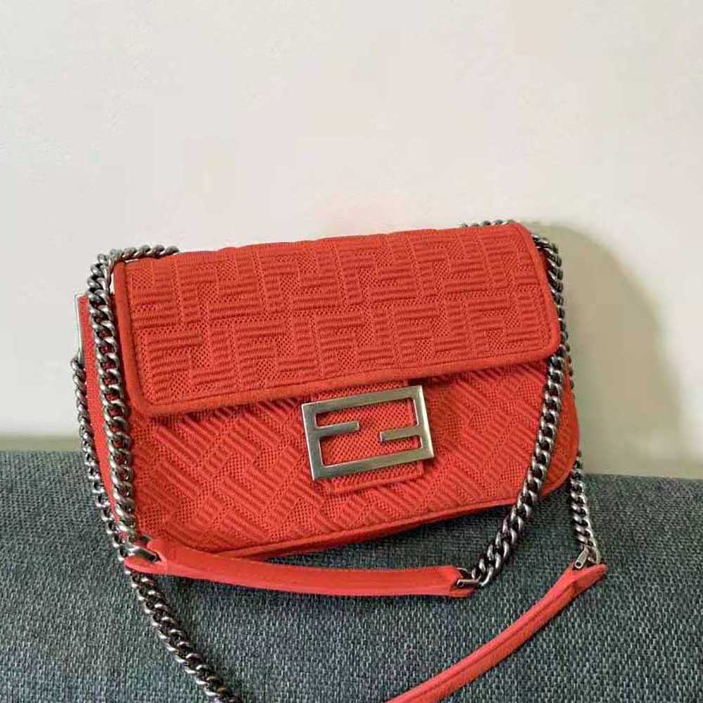 Fendi Women Midi Baguette Chain FF Fabric Bag-Red - image 2