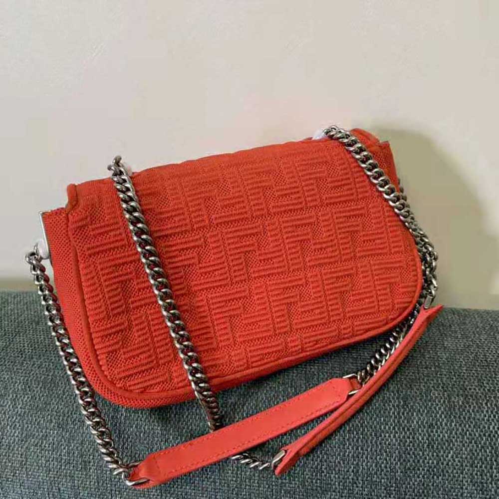 Fendi Women Midi Baguette Chain FF Fabric Bag-Red - image 3