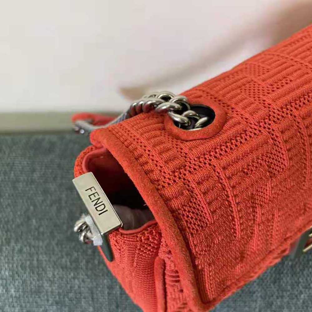 Fendi Women Midi Baguette Chain FF Fabric Bag-Red - image 7