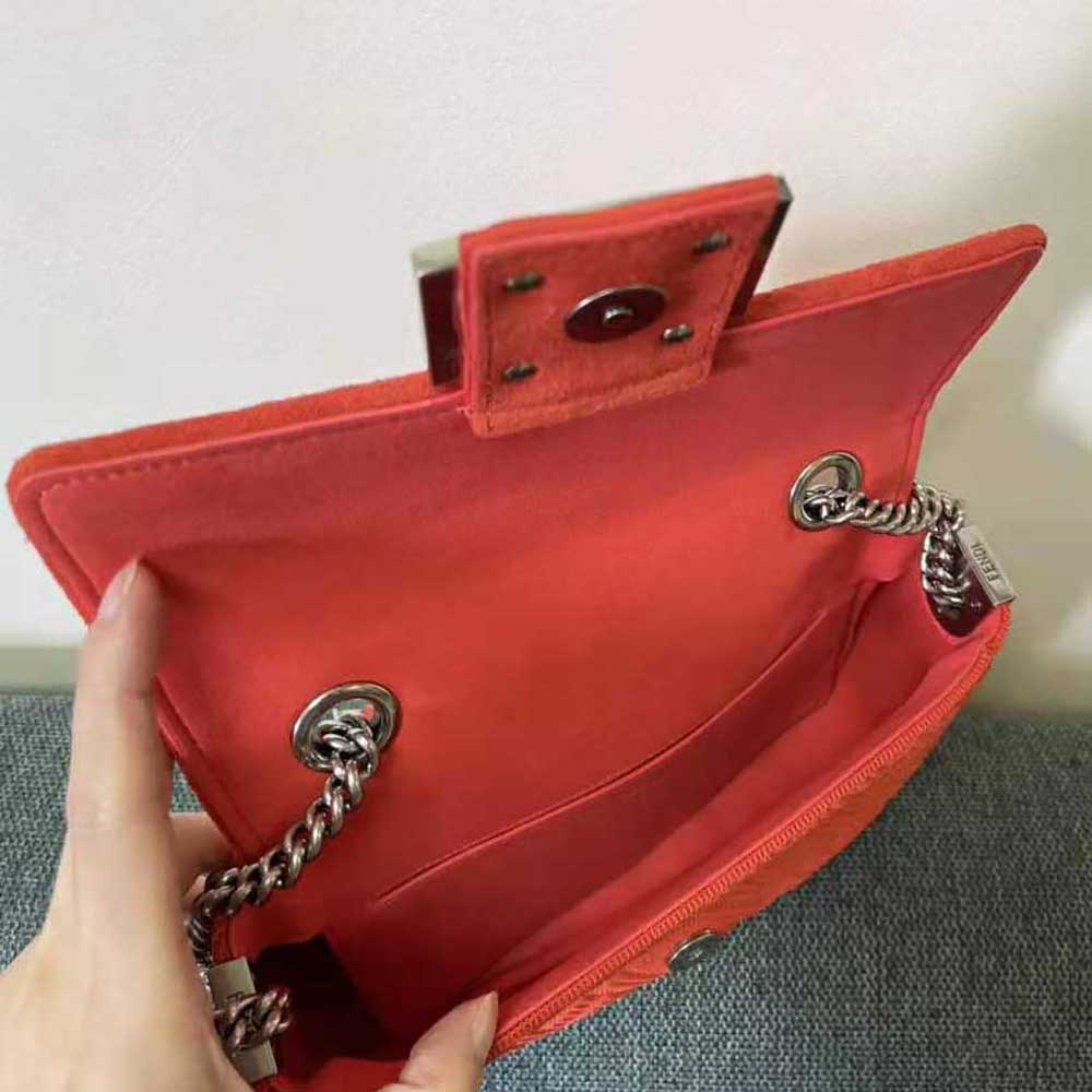 Fendi Women Midi Baguette Chain FF Fabric Bag-Red - image 6