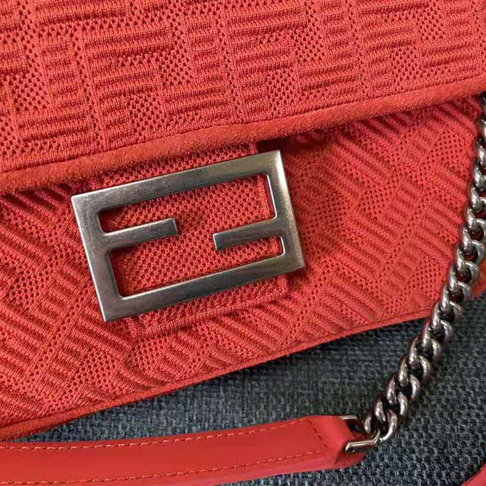 Fendi Women Midi Baguette Chain FF Fabric Bag-Red - image 8