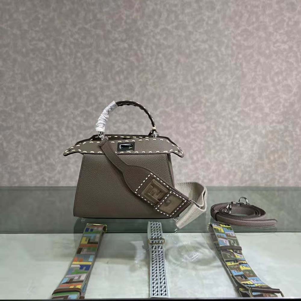 Fendi Women Peekaboo Iconic Mini Full Grain Leather Bag-Silver - image 2
