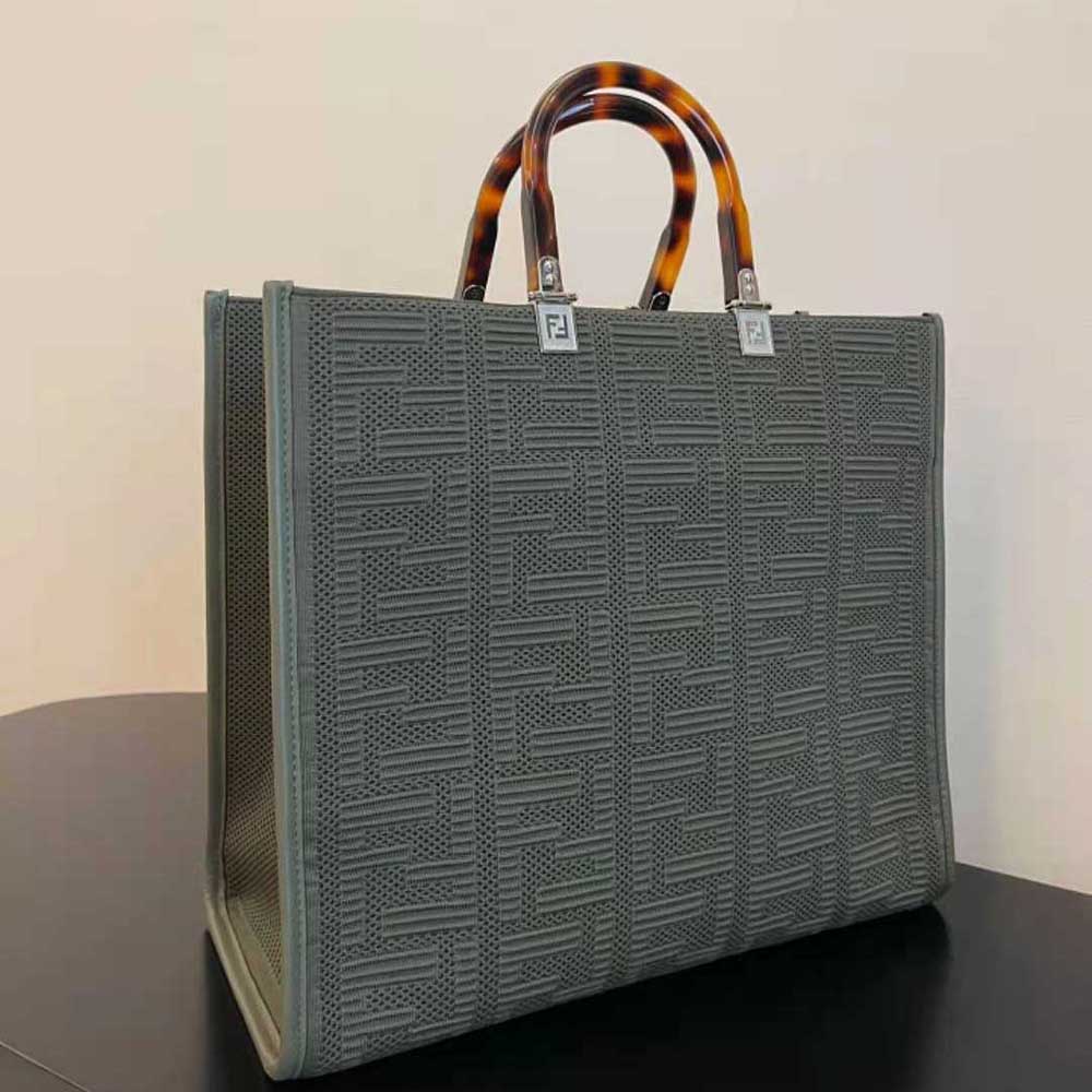 Fendi Women Sunshine Medium FF Fabric Shopper-Green - image 4
