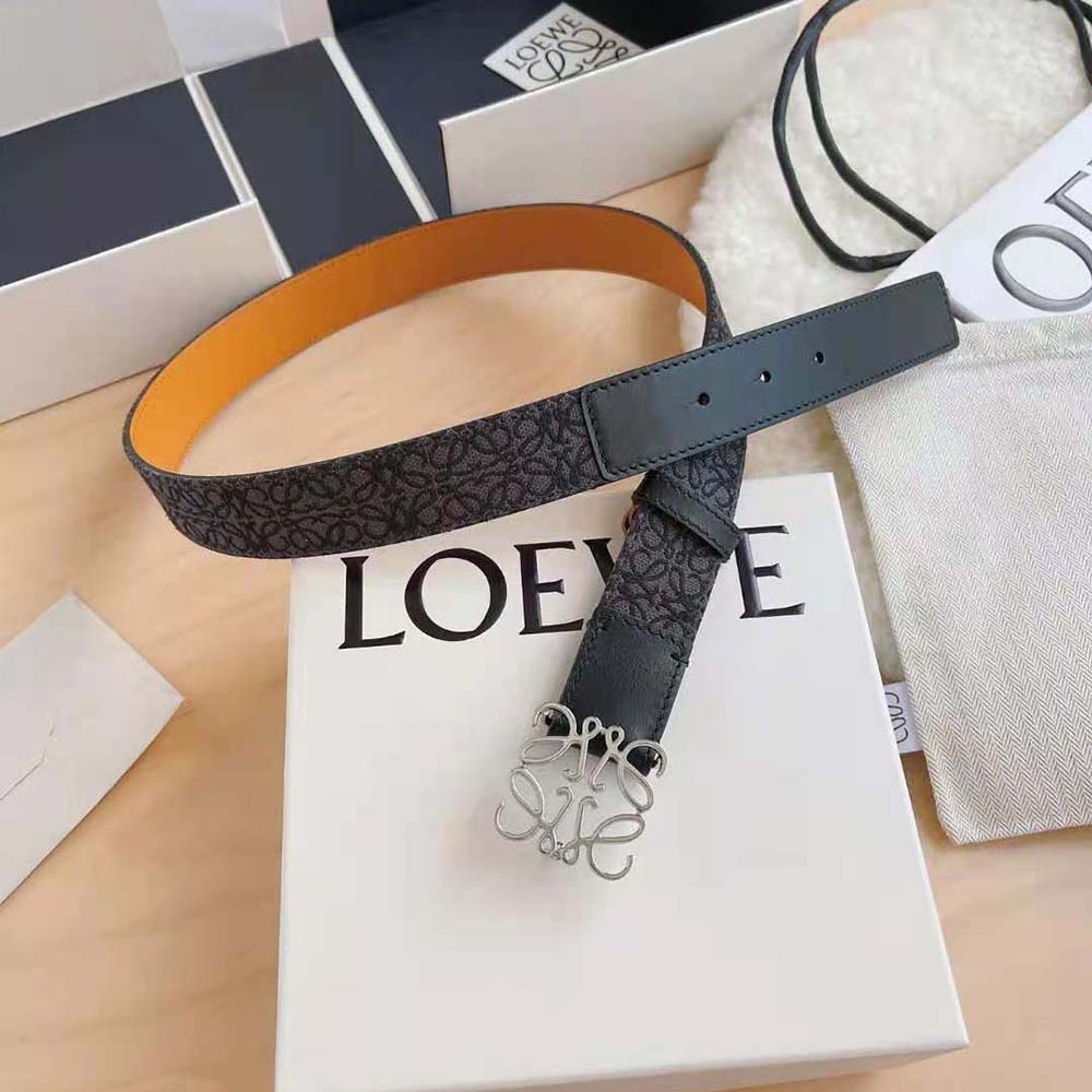 Detailed texture of jacquard fabric and calfskin leather on Loewe belt