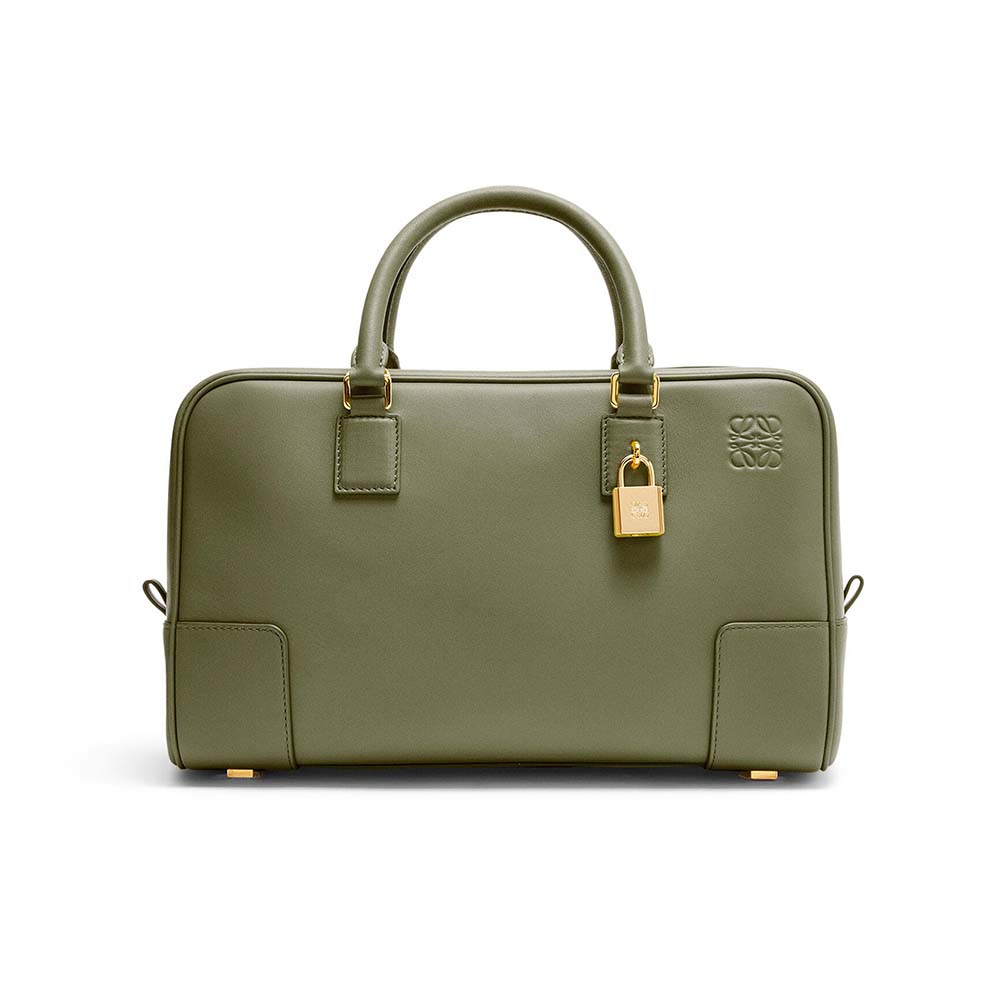 Front view of Loewe Women Amazona 28 Bag in Nappa Calfskin-Green