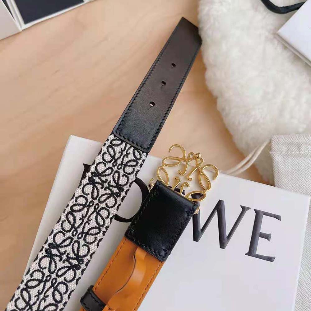 Loewe Women Anagram Belt in Jacquard and Calfskin Black - image 6