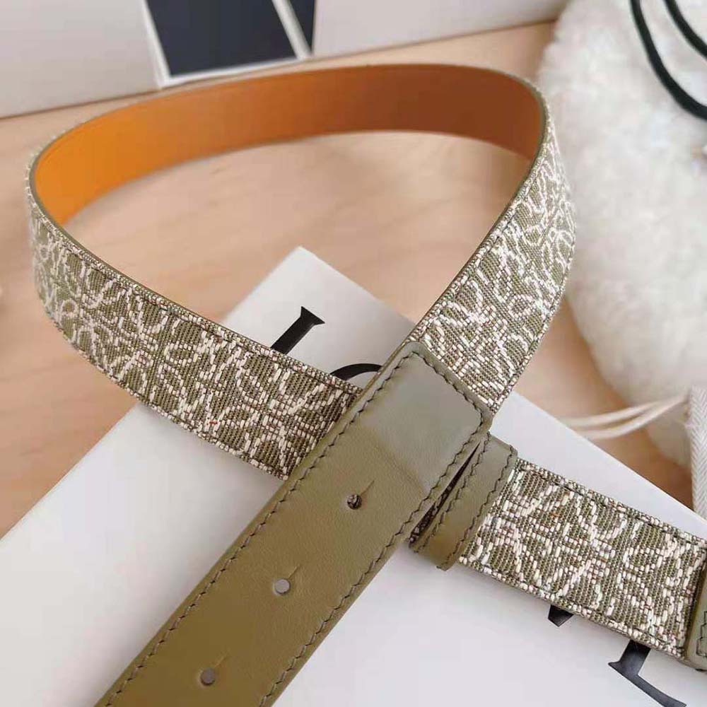 Loewe Women Anagram Belt in Jacquard and Calfskin-Green - image 4