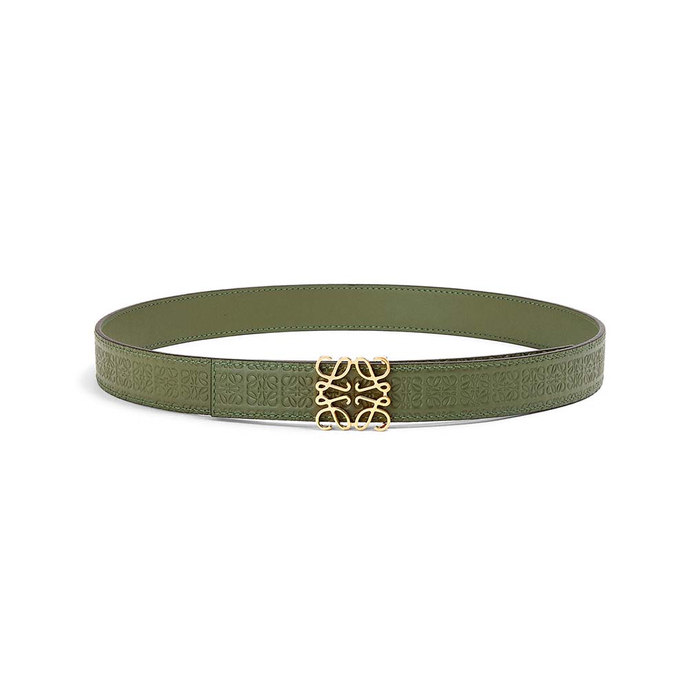 Front view of Loewe Women Anagram Belt in Silk Calfskin-Green