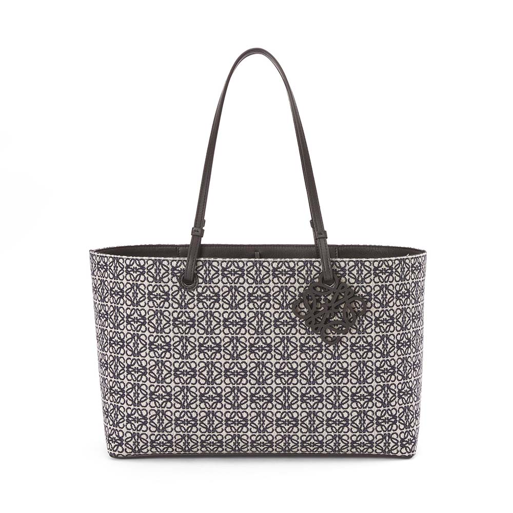 Front view of Loewe Women East West Tote Bag in Anagram Jacquard and Calfskin-Black
