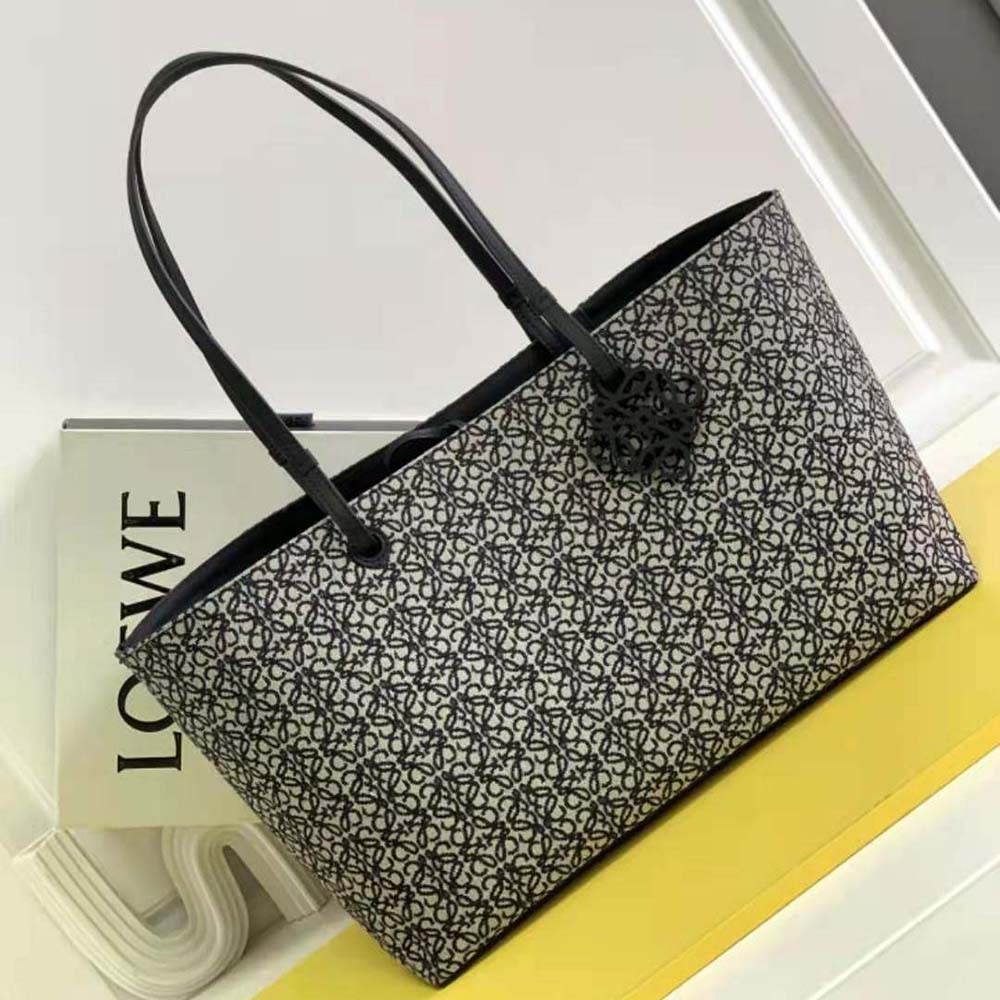 Close-up of magnetic closure and silver hardware on Loewe East West Tote Bag