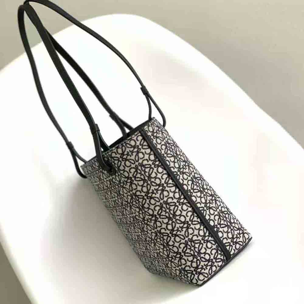 Loewe Women Square Tote Bag in Anagram Jacquard and Calfskin-Black - image 4