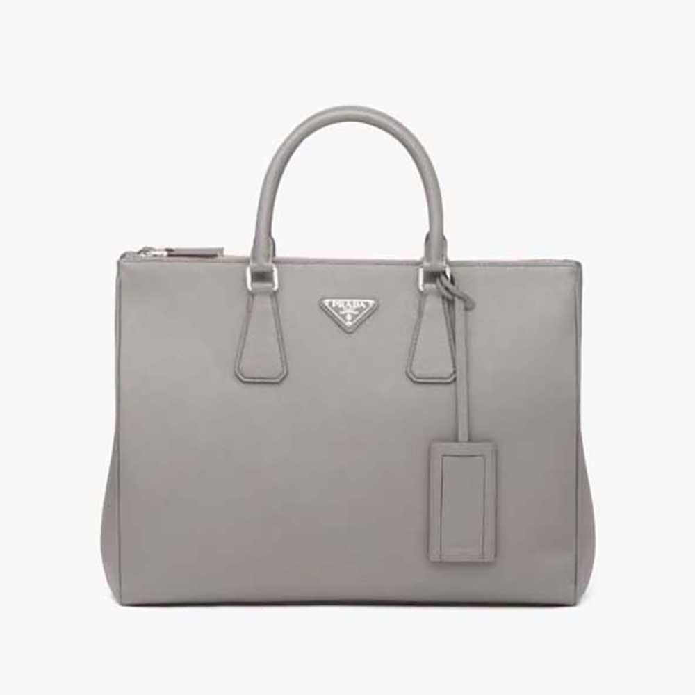 Front view of Prada Men Saffiano Leather Prada Galleria Bag-Silver