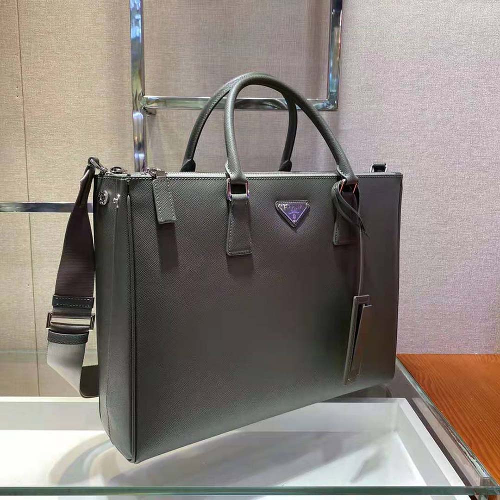 Prada Men Saffiano Leather Prada Galleria Bag-Silver - image 4
