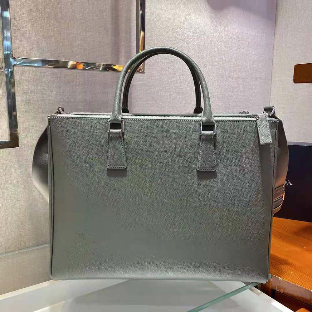 Prada Men Saffiano Leather Prada Galleria Bag-Silver - image 5