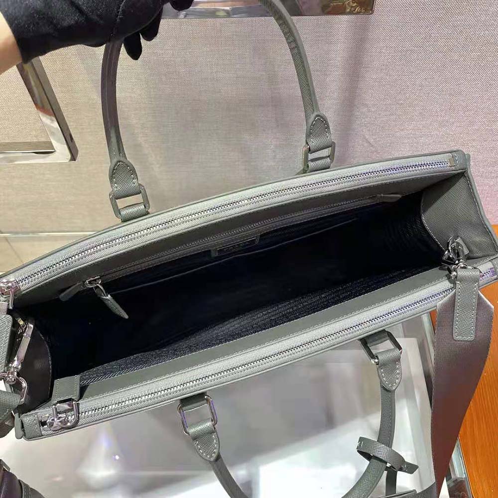 Prada Men Saffiano Leather Prada Galleria Bag-Silver - image 8