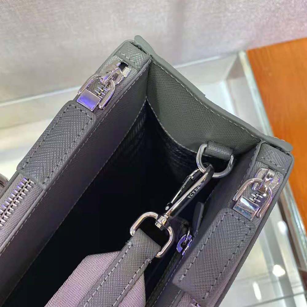 Prada Men Saffiano Leather Prada Galleria Bag-Silver - image 9