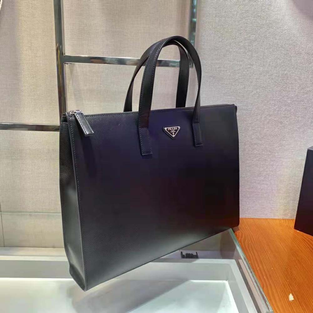 Prada Men Saffiano Leather Tote with a Crosshatch Pattern and Wax Finish-Black - image 5
