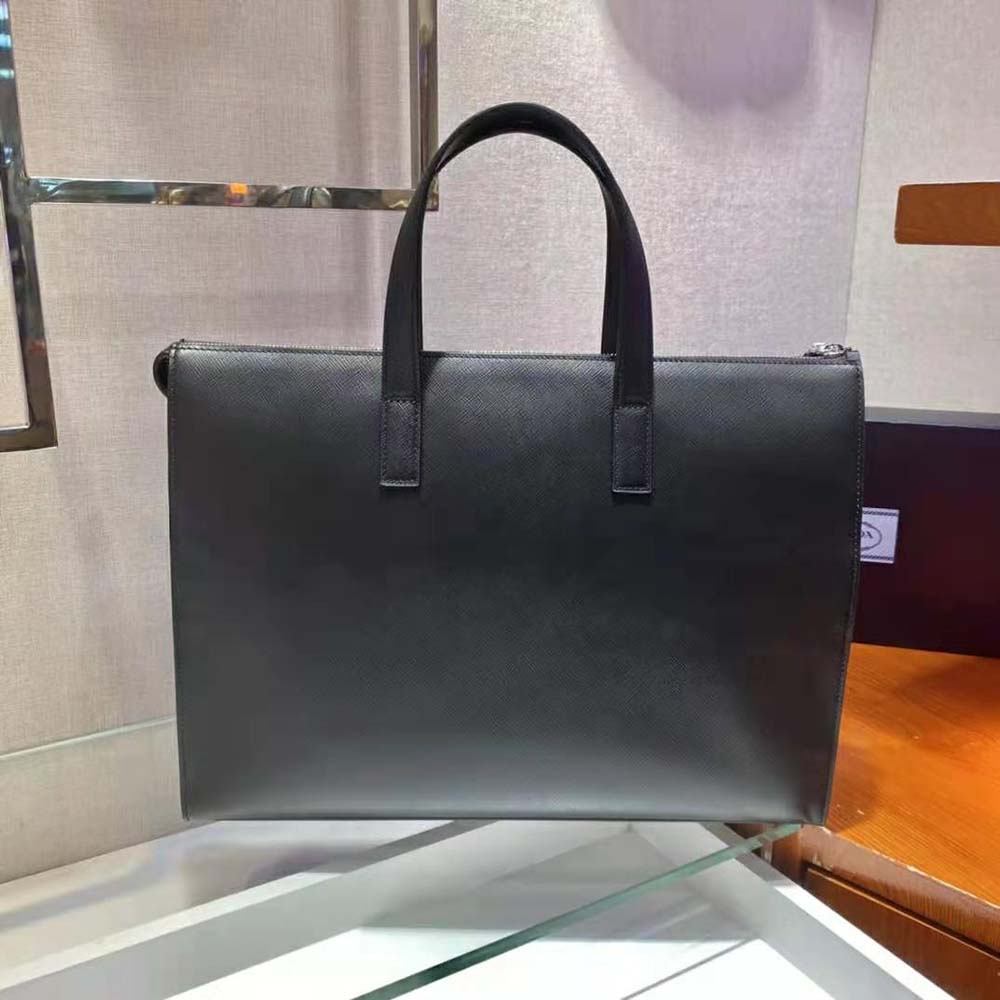 Prada Men Saffiano Leather Tote with a Crosshatch Pattern and Wax Finish-Black - image 4