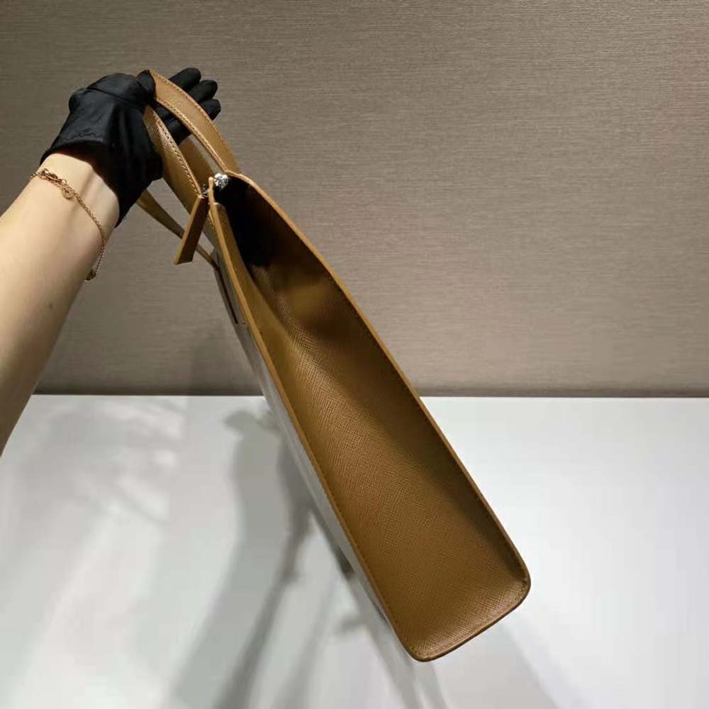 Prada Men Saffiano Leather Tote with a Crosshatch Pattern and Wax Finish-Brown - image 7