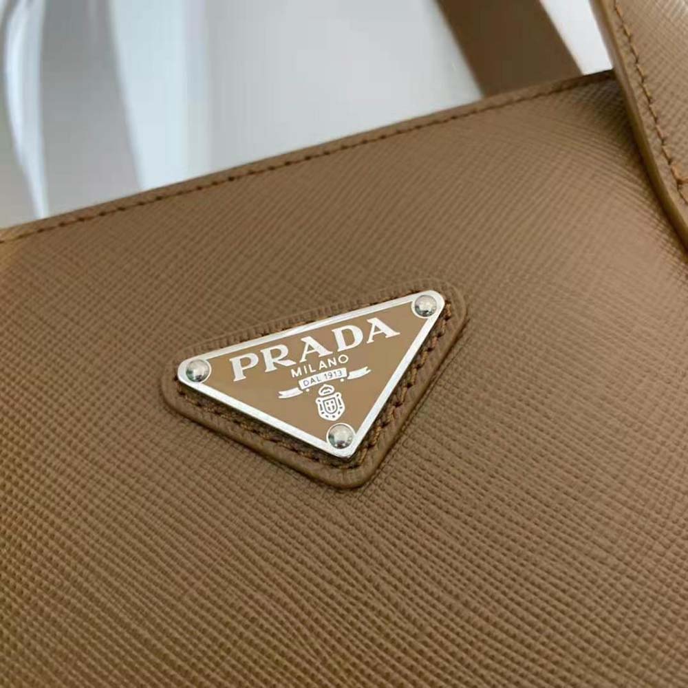 Prada Men Saffiano Leather Tote with a Crosshatch Pattern and Wax Finish-Brown - image 8