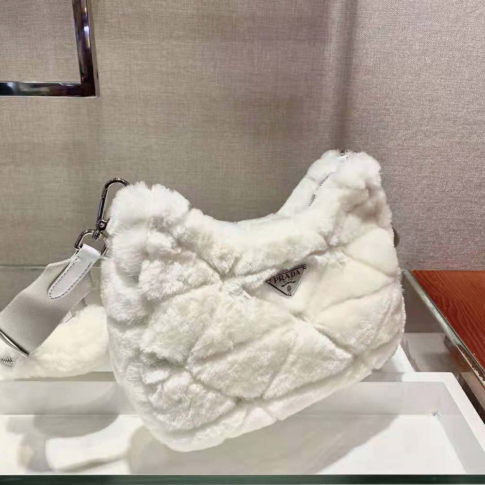 Prada Women A Patchwork-style Triangle Motif Characterizes Shearling Shoulder Bag - image 4