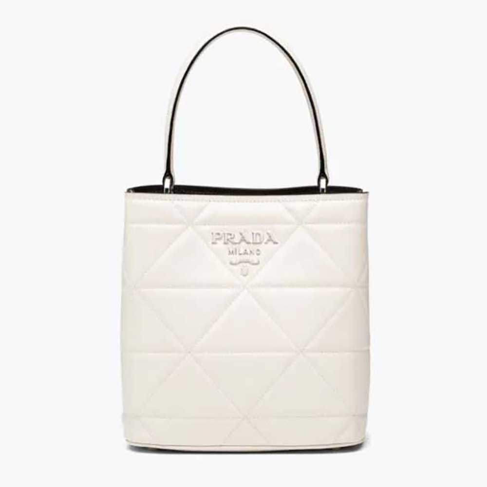 Front angle of Prada Women Bucket Design Spectrum Leather Bag-White
