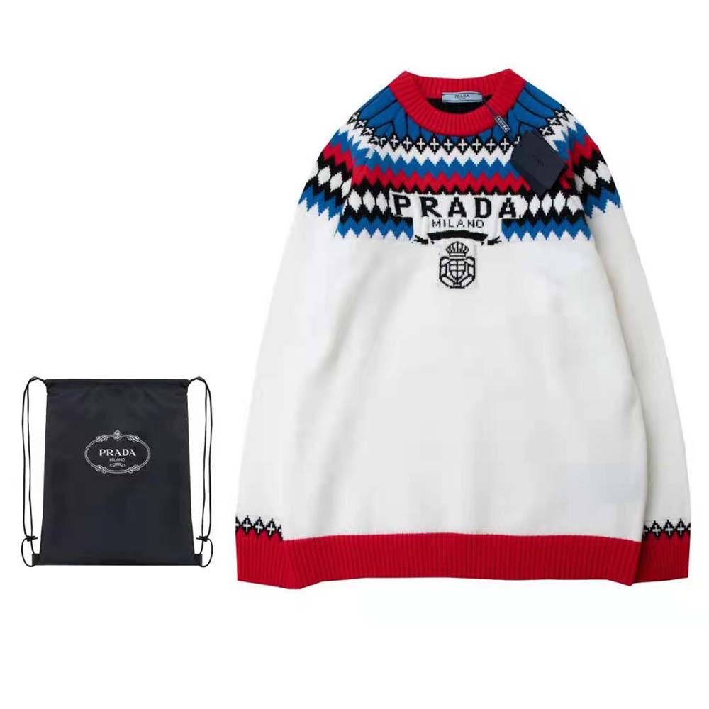 Close-up on cashmere fabric texture of Prada Women Cashmere Crew-Neck Sweater