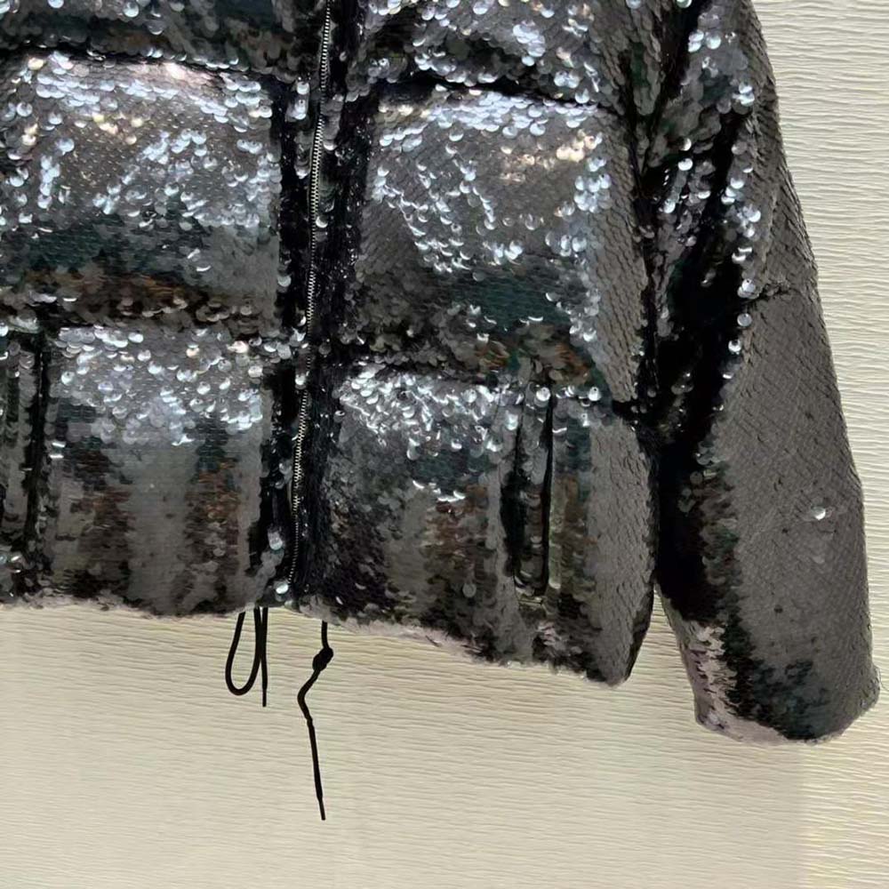 Prada Women Convertible Sequined Re-Nylon Down Jacket-Black - image 6
