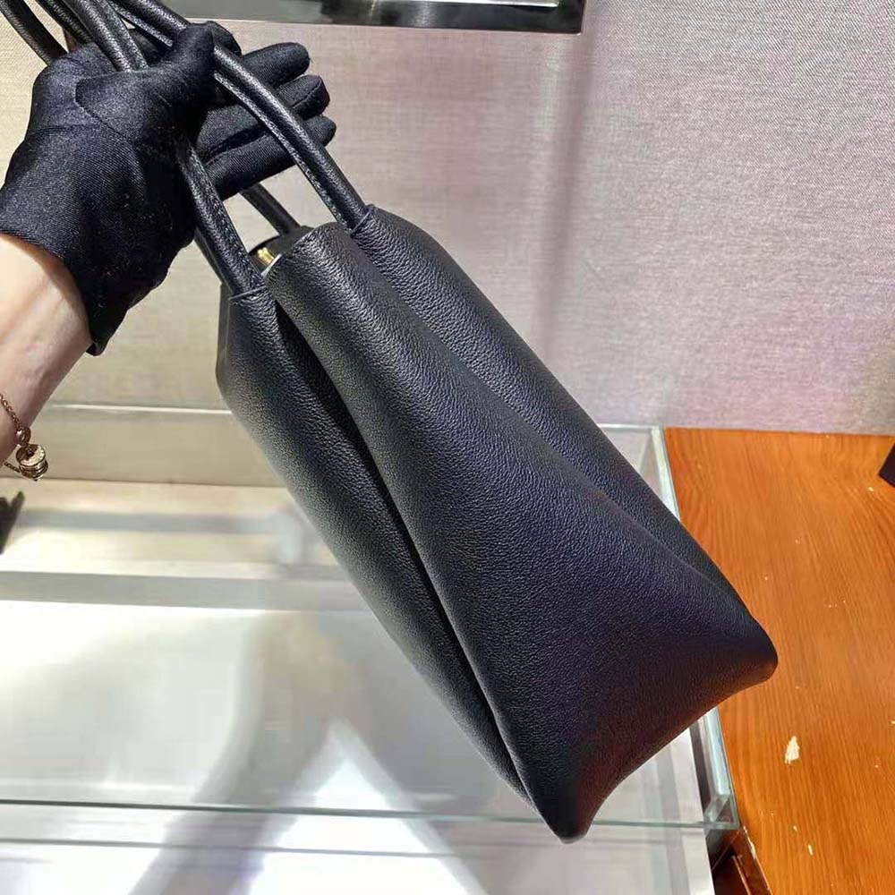 Prada Women Medium Leather handbag with the Prada Metal Lettering Logo Illuminating Its Center-Black - image 7