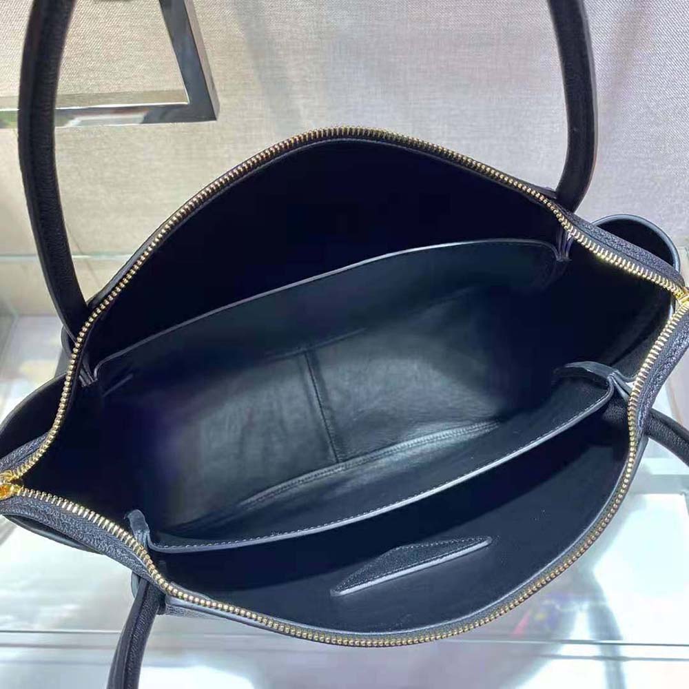 Prada Women Medium Leather handbag with the Prada Metal Lettering Logo Illuminating Its Center-Black - image 9
